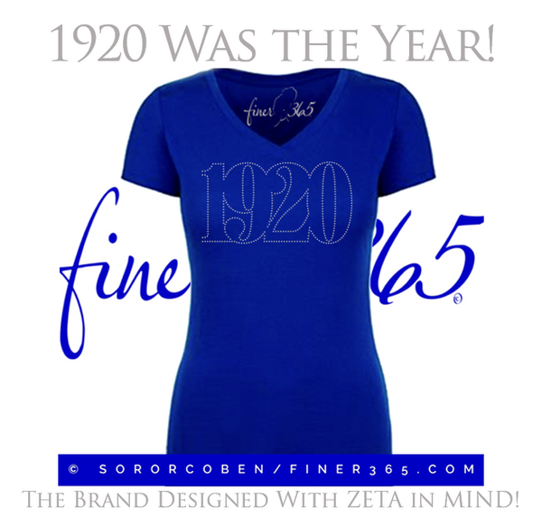 1920 Was The Year! Rhinestone V-neck T-shirt Women's & Unisex Style - Royal Blue