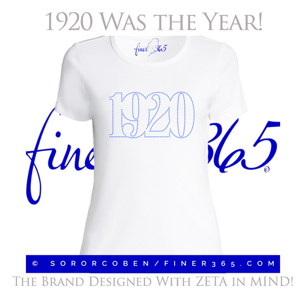 1920 Was The Year! Rhinestone Crewneck T-shirt Women's & Unisex Style - White