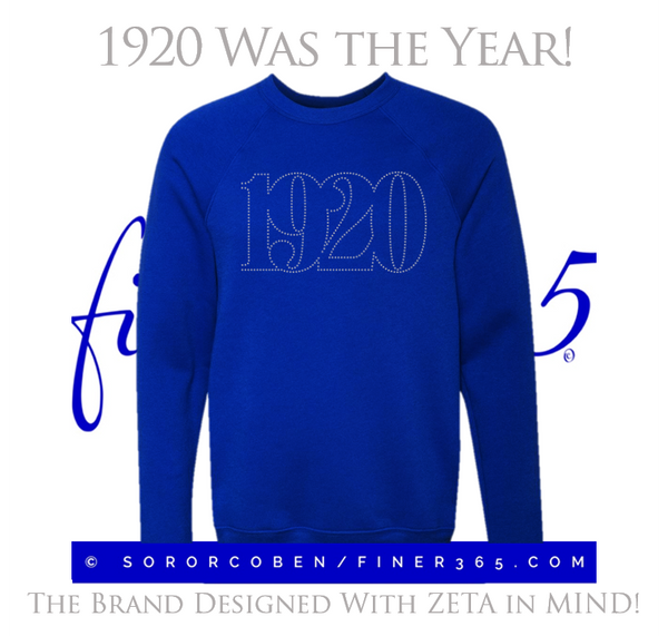 1920 Was The Year! Rhinestone Fleece Sweatshirt - Unisex Style - Royal Blue