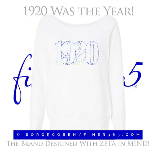 1920 Was The Year! Rhinestone - Women's Off Shoulder Sweatshirt - White