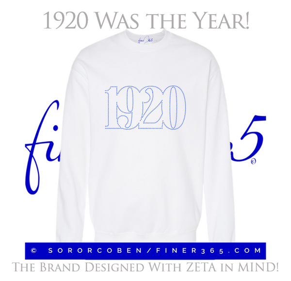 1920 Was The Year! Rhinestone Fleece Sweatshirt - Unisex Style - White