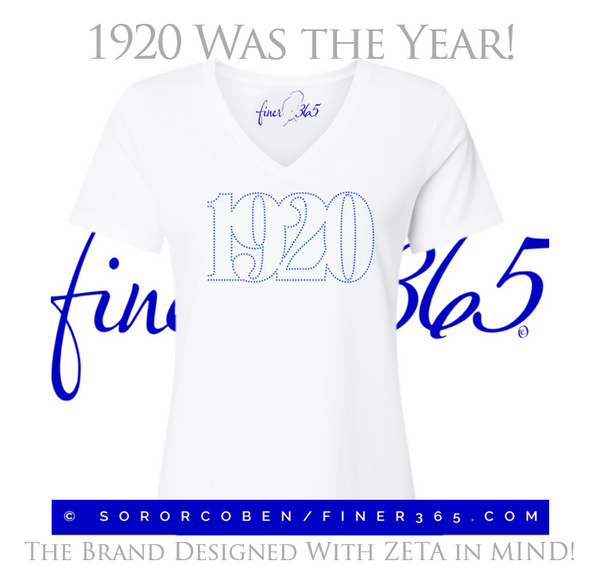 1920 Was The Year! Rhinestone V-neck T-shirt Women's & Unisex Style - White