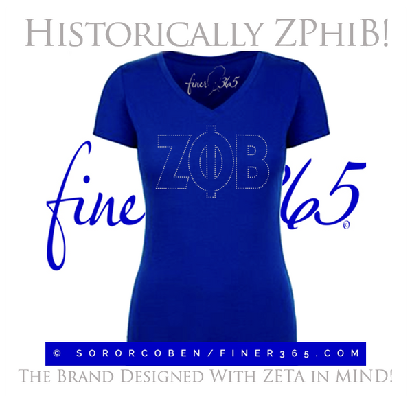 Historically ZPHIB! Rhinestone V-neck T-shirt Women's & Unisex Style - Royal Blue