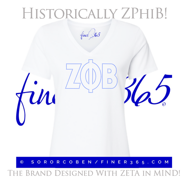 Historically ZPHIB! Rhinestone V-neck T-shirt Women's & Unisex Style - White